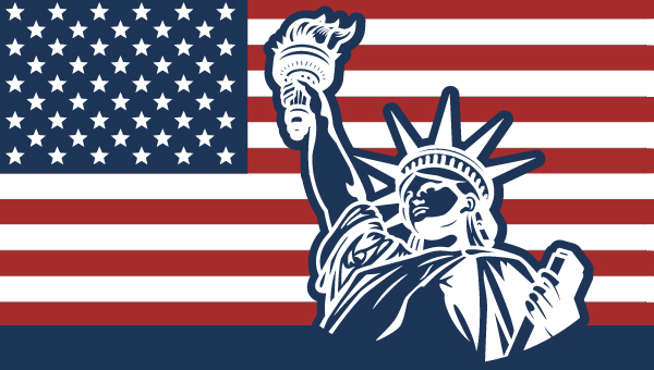 American Flag and the statue of liberty